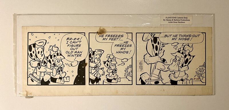 En vente - The FLINTSTONES Original Daily Strip Art 1984 / Gene Hazelton Hanna Barbera - Planche originale