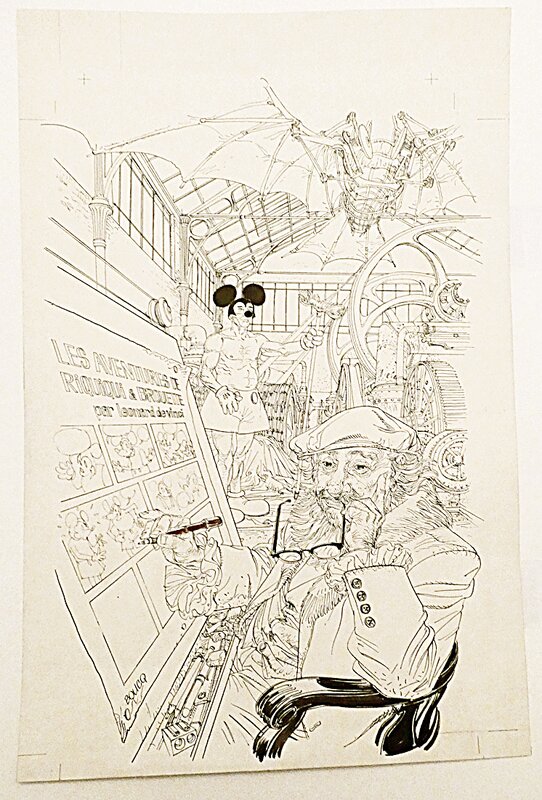 François Boucq, C'est en dessinant que leonard nous scie en deux ..de rire - Illustration originale