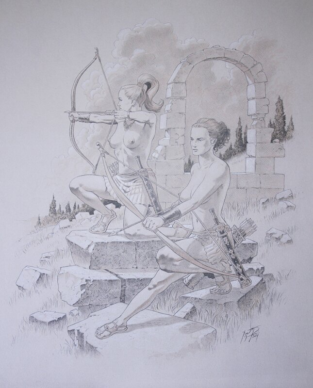 En vente - Deux archères par François Miville-Deschênes - Illustration originale