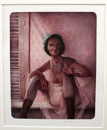 Rébecca Dautremer - VENDUE - Madame Blanche - Soie - Illustration originale