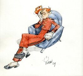 Yoann - Aquarelle Spirou dans le sofa par Yoann - Original Illustration