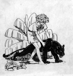 Pierre Joubert - Joubert - Le tigre et sa panthère - 1934 - Original Illustration
