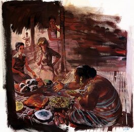 René Follet - Le marché africain - Original Illustration