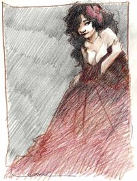 Régis Loisel - Femme en rouge - Crayons de couleur - Original Illustration