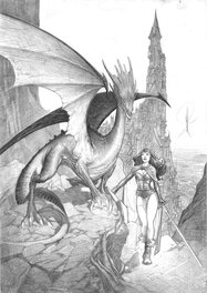 Alberto Varanda - Le grand dragon et la gardienne du passage - Illustration originale