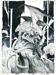 Alberto Varanda - Le grand dragon et la sentinelle - Illustration originale