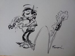 André Franquin - Gaston Lagaffe  champagne - Illustration originale