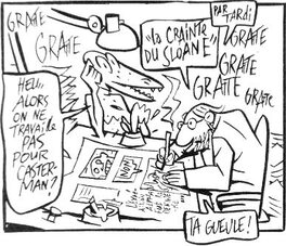 Serge Clerc dessinant Tardi dessinant "La Crainte du Sloane"