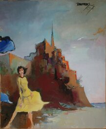 Antonio Parras - Parras "une femme au Mont St Michel" - Original Illustration