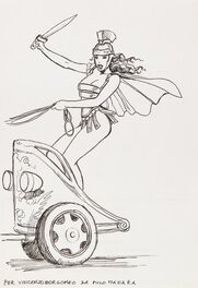 Milo Manara - Manara - femme conduisant char - Illustration originale