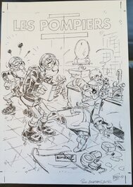 Stédo - Crayonné de couverture - LES POMPIERS - Original art