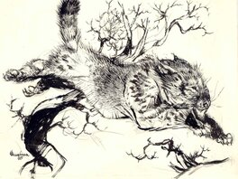 René Hausman - Spirou Nature : Le Lynx (5), 1968. - Original Illustration