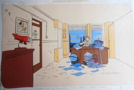 Serge Clerc - Le bureau de Phil.  FUREUR SUR LA TOUNDRA. 1984 - Illustration originale