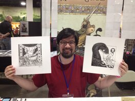 David avec les deux dessins à Boston