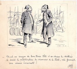 unknown - Ancien dessin humoristique sur la dette publique - Original Illustration