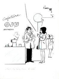 André Harvec - Un café bien serré - Original Illustration