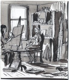 Artiste dans son atelier - dessin circa 1948