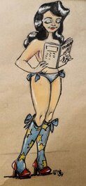 Mimi des Bois - Pin-Up lisant Erwann - Illustration originale