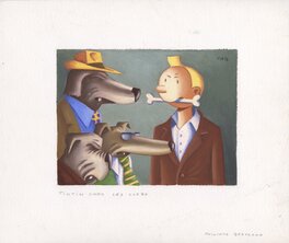 Philippe Bertrand - Hommage à Tintin: "Tintin chez les clebs" - Illustration originale