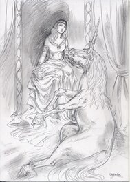 Gwendal Lemercier - Dame à la licorne - Original Illustration