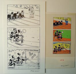 Luc Cromheecke - Tom Carbone gag original avec mise en couleurs Spirou Magazine - Planche originale