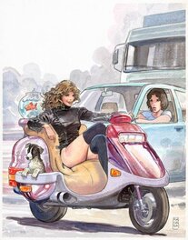 Milo Manara - Fille en scooter - Illustration originale