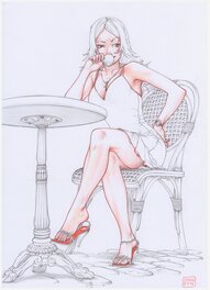 Illustration originale - Cross FIRE - Gina au Café