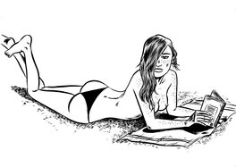 Deloupy - Lectrice de plage 2 - Original Illustration