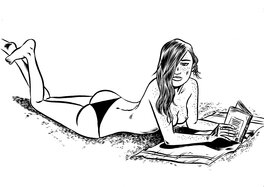 Deloupy - Lectrice de plage 2 - Illustration originale