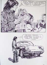 Alberto Del Mestre - L'homme à la porsche, planche 59 - revue non identifiée, Edifumetto, années 1970 - Planche originale