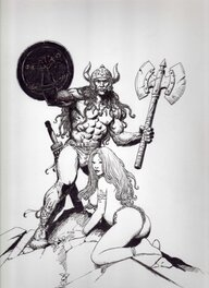 Sean Patty - Conan and maiden (en string à fourrure...ben c'est normal quand il fait pas chaud) - Original Illustration