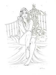 Jim - Marie assise sur un lit - Illustration originale