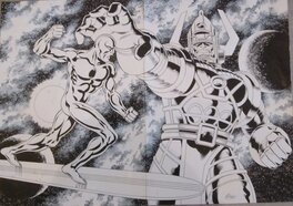 Jean-Yves Mitton - Le surfeur d'argent et Galactus - Illustration originale