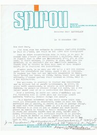 34 / Année 1981 / Courrier de Thierry Martens, Rédacteur en Chef du « Journal de SPIROU », à destination de Marc Wasterlain.