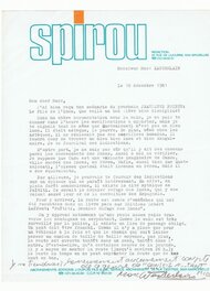 Thierry Martens - 34 / Année 1981 / Courrier de Thierry Martens, Rédacteur en Chef du « Journal de SPIROU », à destination de Marc Wasterlain. - Œuvre originale