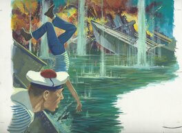 Jean Sidobre - Marins guerre navale - Illustration originale