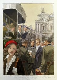 Illustration originale - Jeanne devant un tramway - Album "Jeanne et Cécile", p 33