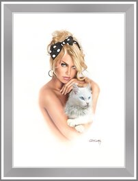 Gennadiy Koufay - Femme au chat Meow - Original Illustration