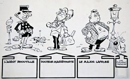 L’Agent Broutille, le docteur Maissètriste, et le major Lafrime. L’Agent Broutille, le docteur Maissètriste, et le major Lafrime.