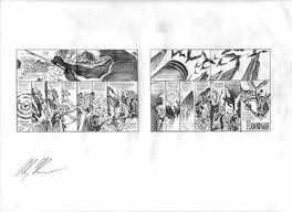 Croquis de la double page, ainsi que celui de la page dédiée à Hawkman.