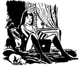 Deloupy - Lectrice au chat - Illustration originale