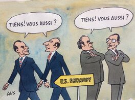 Gus - US Embassy : Lecanuet, Mitterrand, Marchais et Chirac - Original Illustration
