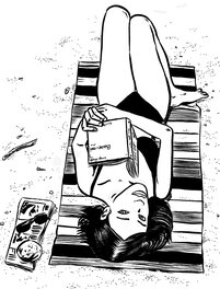 Deloupy - Lectrice de plage - Illustration originale