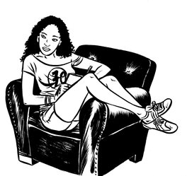 Deloupy - Lectrice au fauteuil noir - Original Illustration