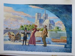 Jacques Lamontagne - Dispute en bord de Seine. - Original Illustration