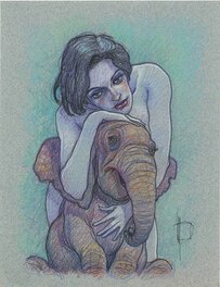 Miguelanxo Prado - "Mujer con Elefante" - Illustration originale