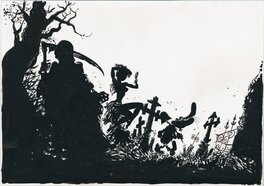 Marc Hardy - Pierre Tombal, "raccourci au cimetière", double garde du retirage du tome 29 - Original Illustration