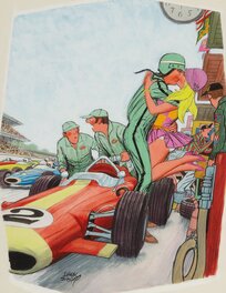 Dink Seigel - I think he triies to squeeze too much into a 90 second pit stop! - Original Illustration