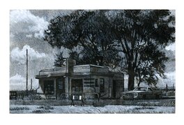 Jean-Claude Götting - Route 66 - Diner at Glenrio - Original Illustration