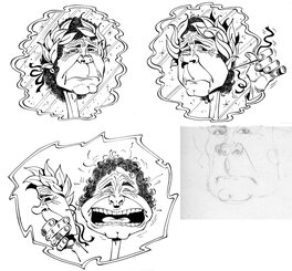 Gotlib - Trois dessins pour le livret d'un coffret vinyl de Pierre Perret. - Illustration originale